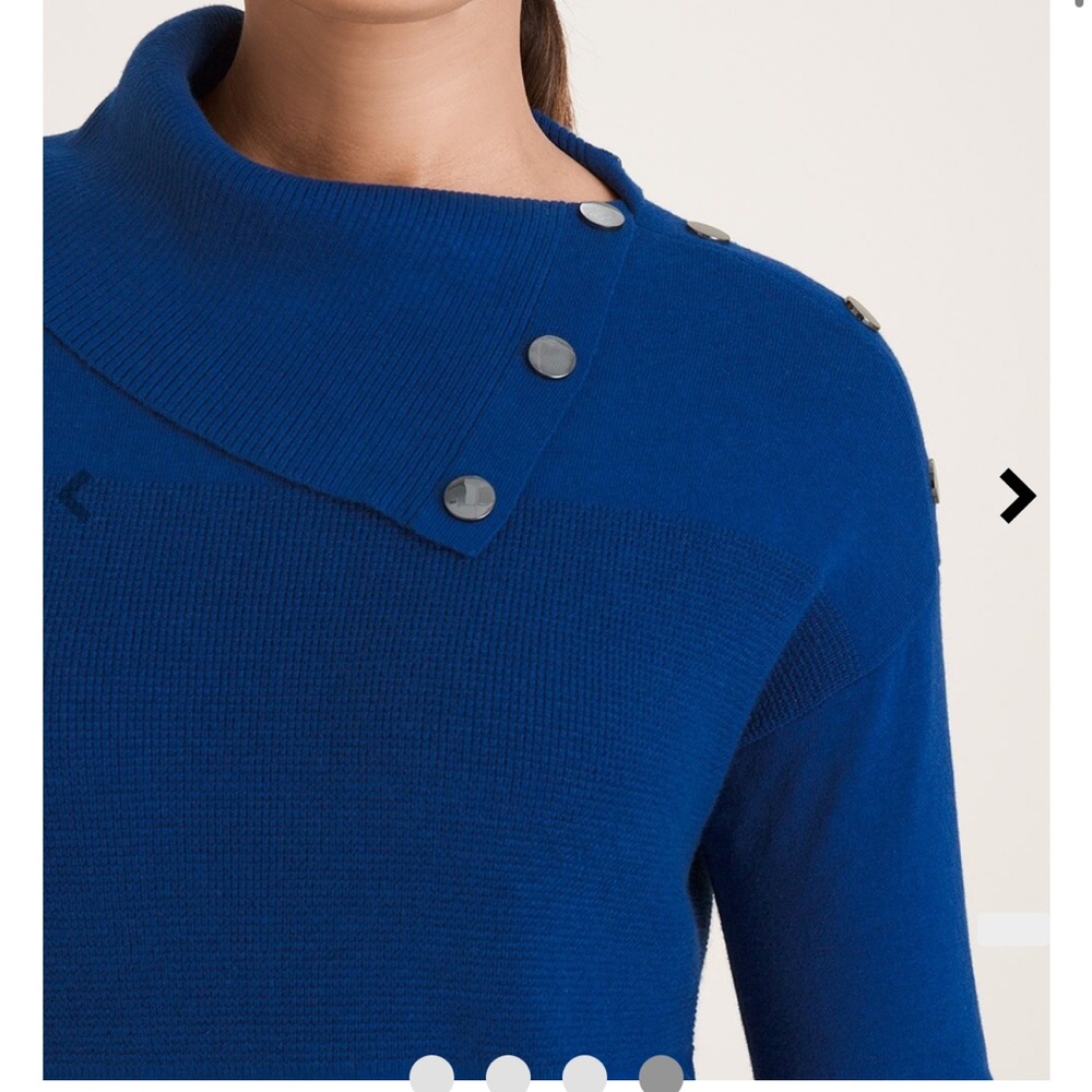 Chico’s Zenergy Cobalt Blue Cotton-Cashmere Blend Waffle-Knit Split Neck Top